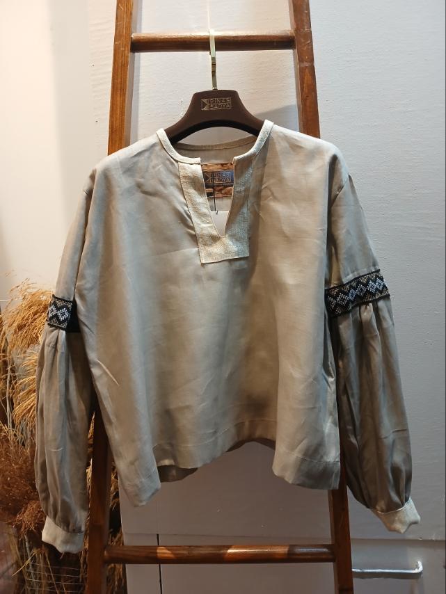 Himig Black Linen Top in Inaul Weave