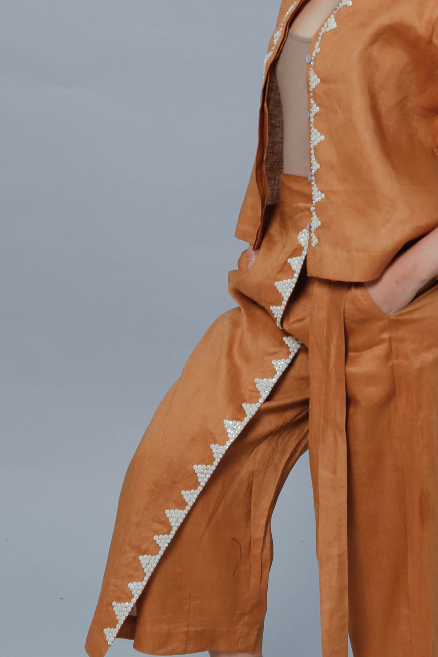 Brown Lakwatsa Linen Coords with Hand Embroidery