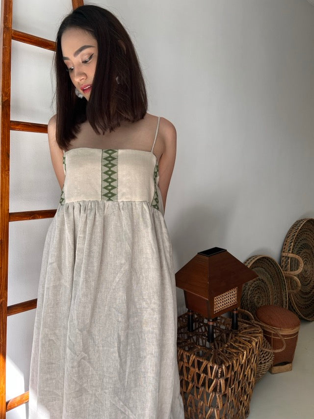 Maligayang Bati Premium Linen Summer Dress with Rare Philippine Weaves in Earth