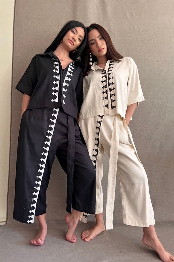 Black Lakwatsa Linen Coords with Hand Embroidery