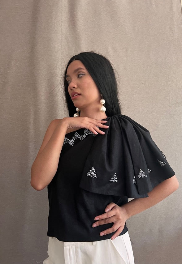 Gabriela Blouse with Huge Ribbon Accent in Black