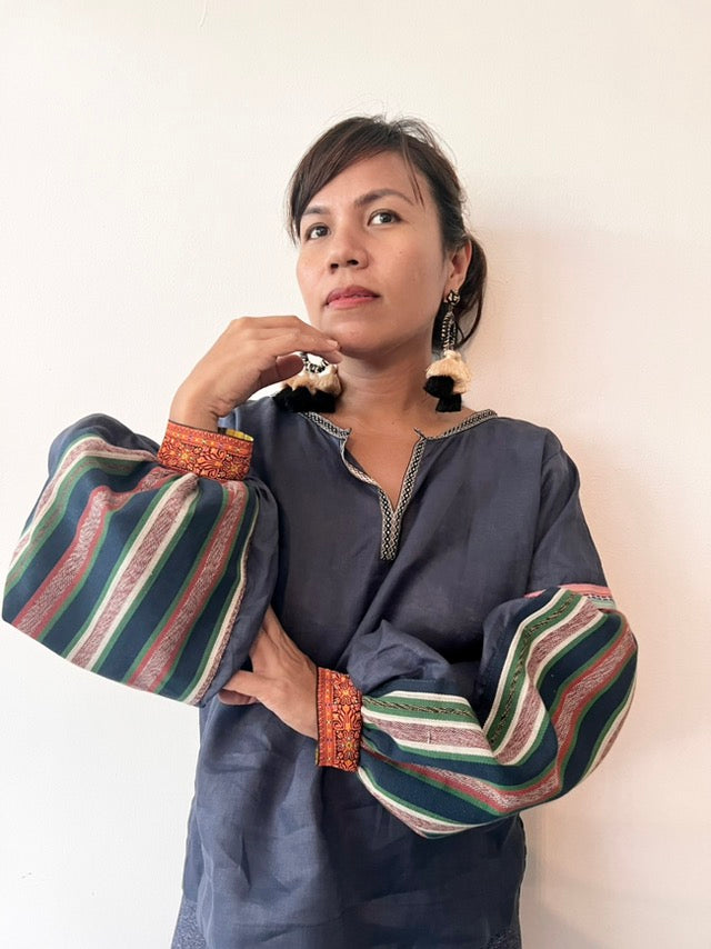 Himig Deep Blue Linen Top with Rare Negros Cotton Weave