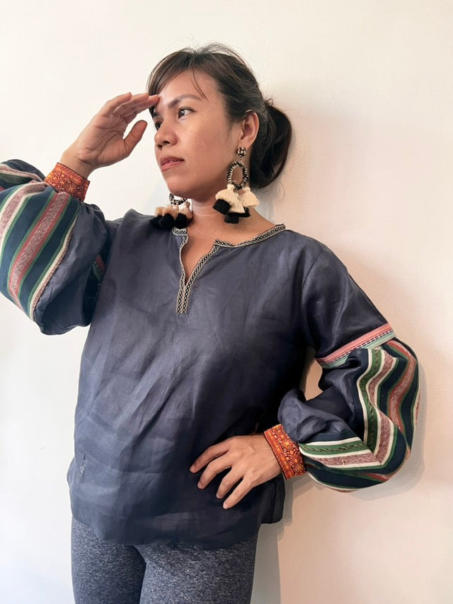 Himig Deep Blue Linen Top with Rare Negros Cotton Weave