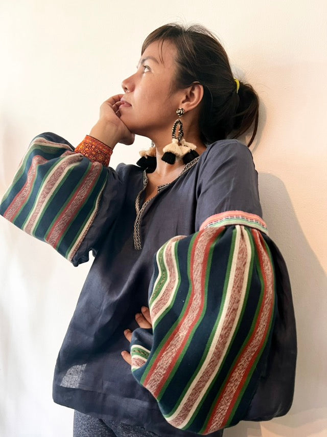 Himig Deep Blue Linen Top with Rare Negros Cotton Weave