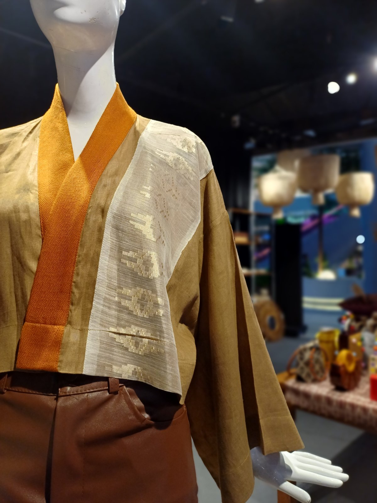 Crop Top Samurai Kimono in Piña Barong and Inabel Weave