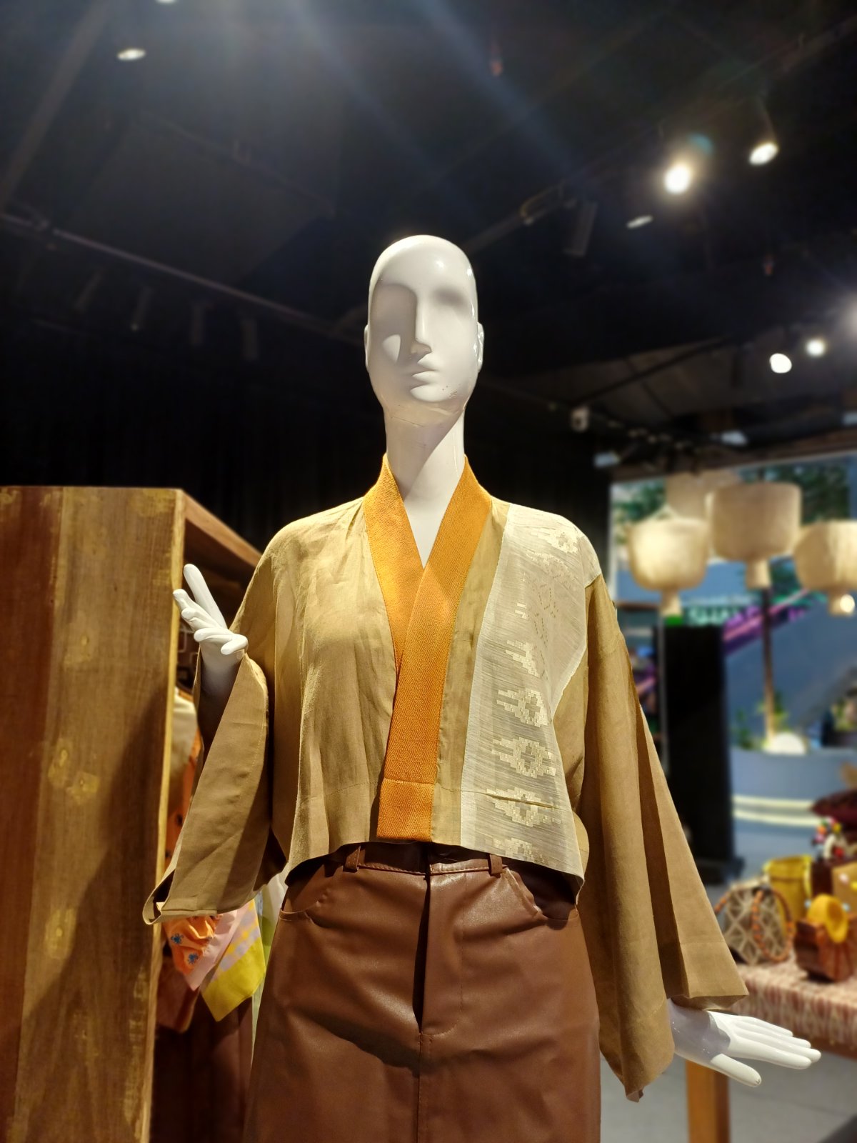 Crop Top Samurai Kimono in Piña Barong and Inabel Weave