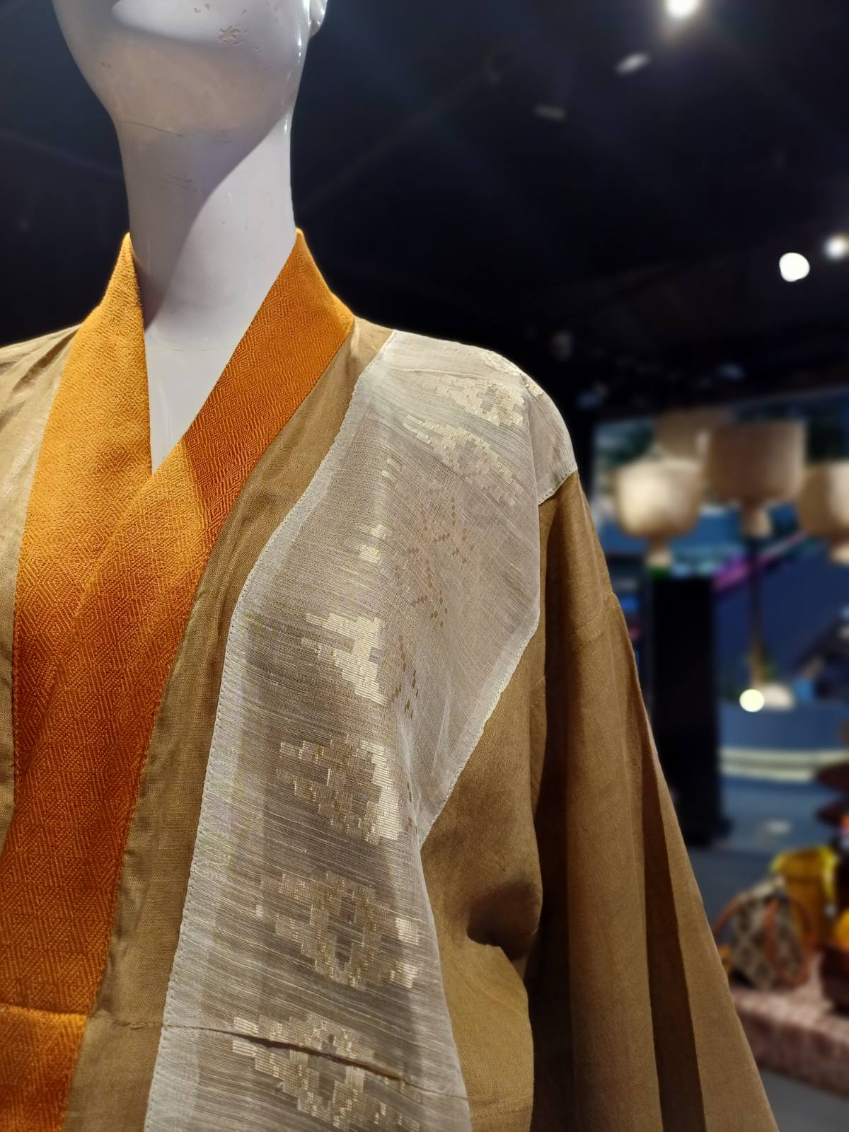 Crop Top Samurai Kimono in Piña Barong and Inabel Weave