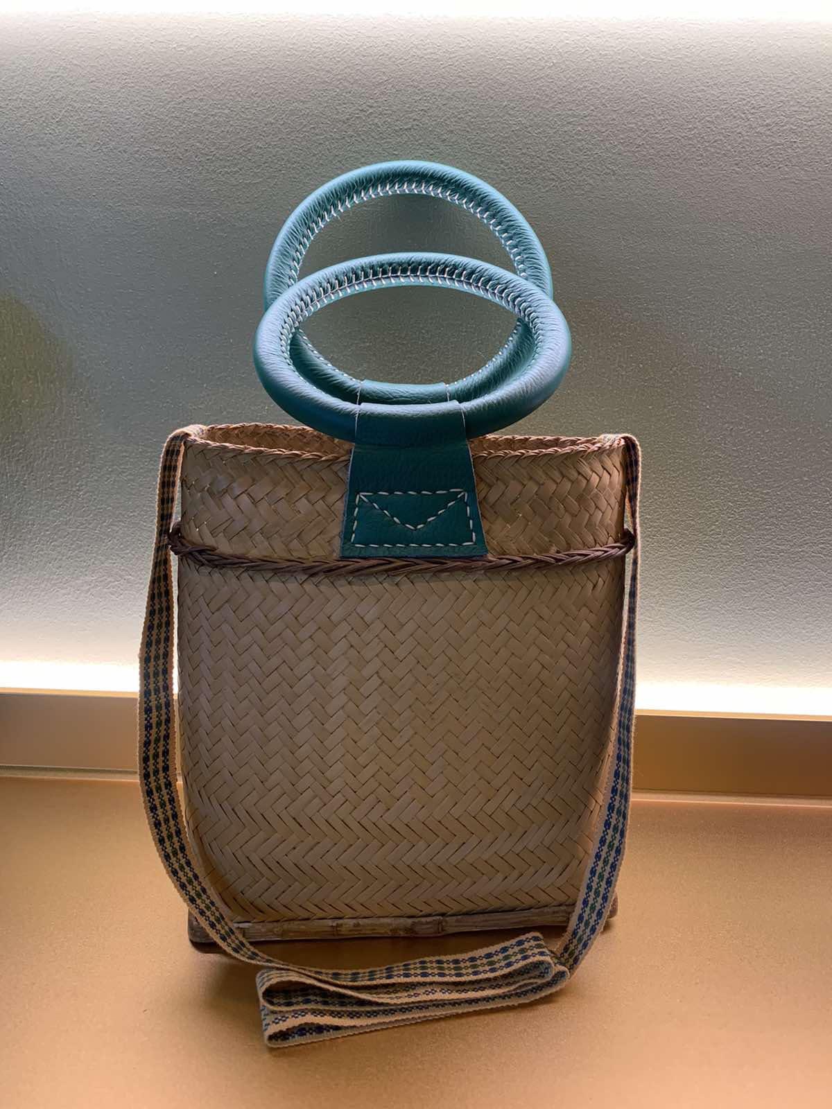 Mangyan Basket Bag with Handsewn Leather Handle and Kalinga Straps