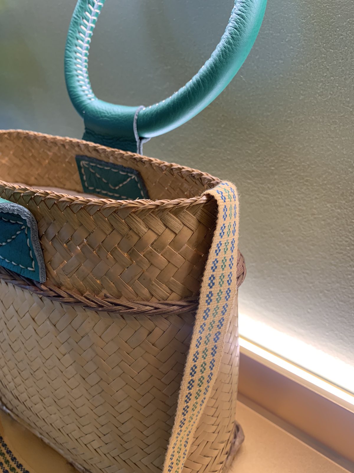 Mangyan Basket Bag with Handsewn Leather Handle and Kalinga Straps