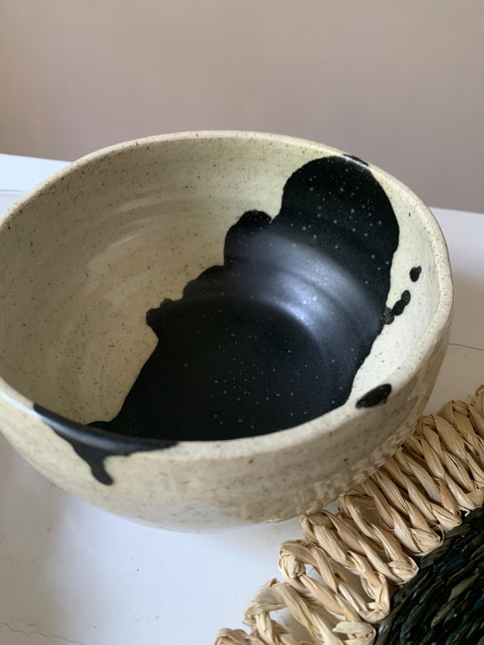 Hand Molded Stoneware Soup Bowl with Black Drip