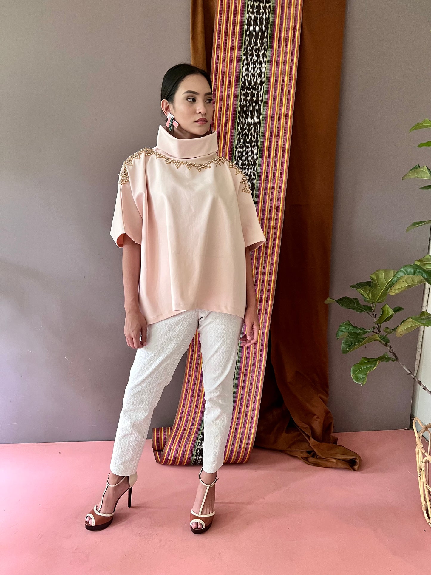 Pink Pearl Turtleneck Square Premium Top