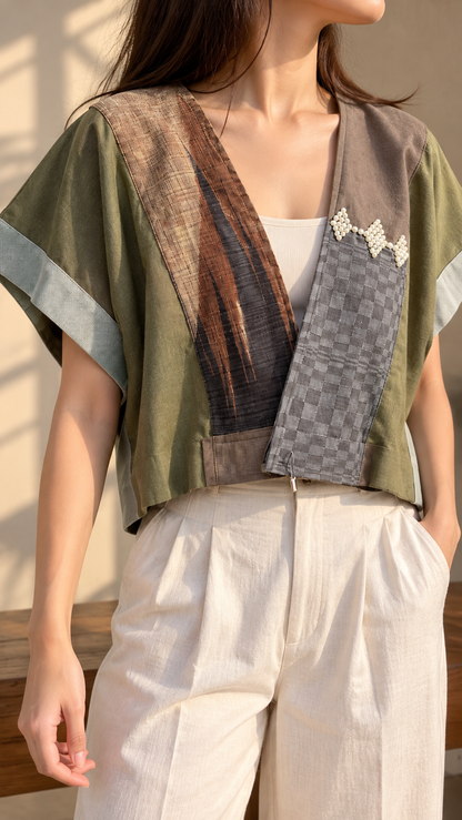 HERITAGE PONCHO IN EARTH WITH TATSULOK HABLON WITH BEAD WORKS