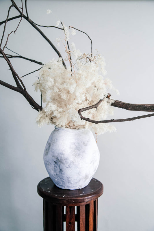 Balimbing  Aged Jar Vase in White