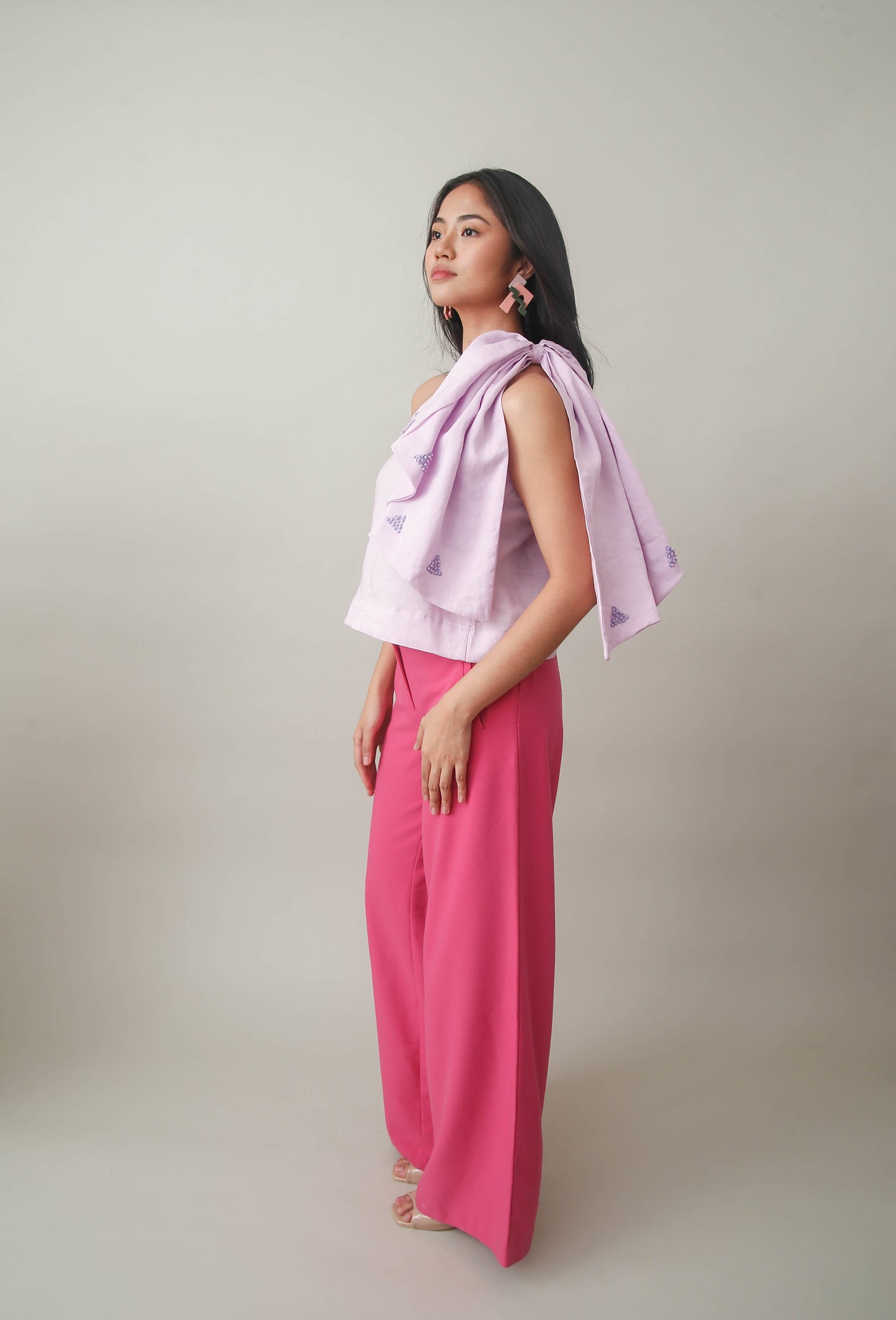 Gabriela Blouse with Huge Ribbon Accent in Lilac