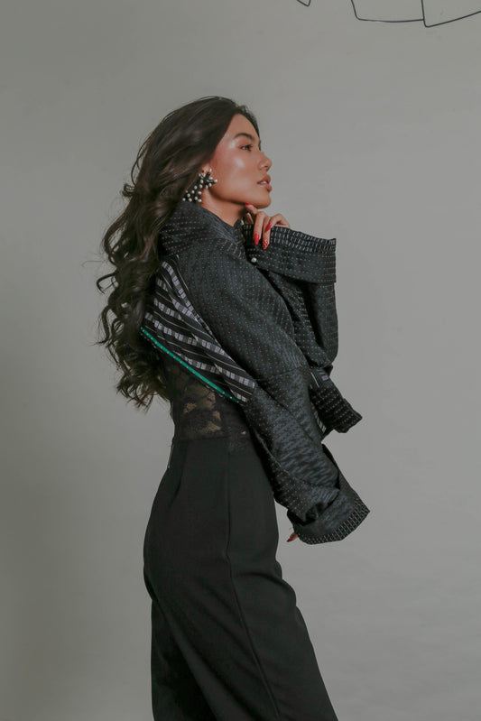 Pulmonia Backless Oversized Jacket in Black