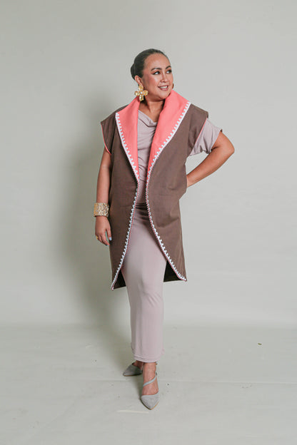 Dignidad Trench Kimono in Brown & Salmon