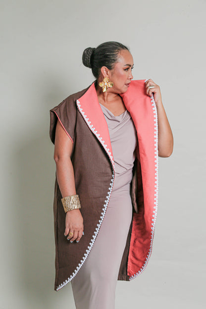 Dignidad Trench Kimono in Brown & Salmon