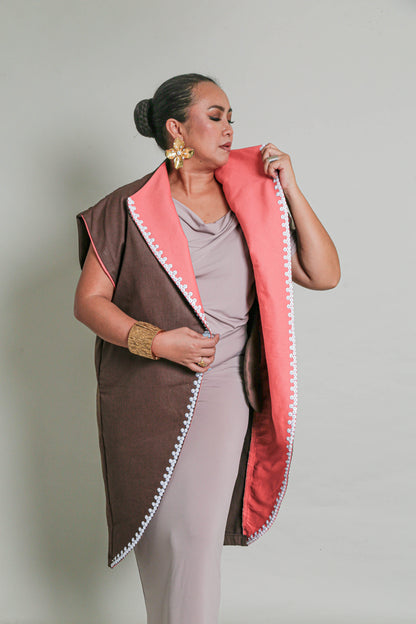 Dignidad Trench Kimono in Brown & Salmon