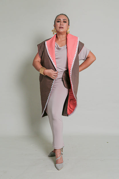 Dignidad Trench Kimono in Brown & Salmon