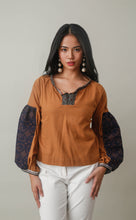 Load image into Gallery viewer, Himig  Dark Brown Linen Top in Black Brown Inabel Sleeves