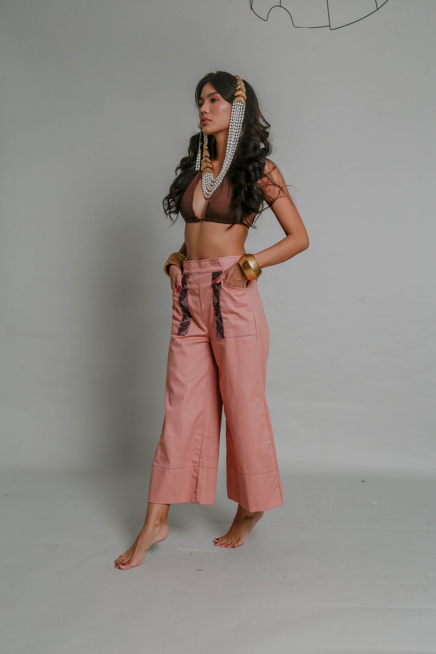 Liwayway Rose Pink Soft Denim Pants with Inabel Weave