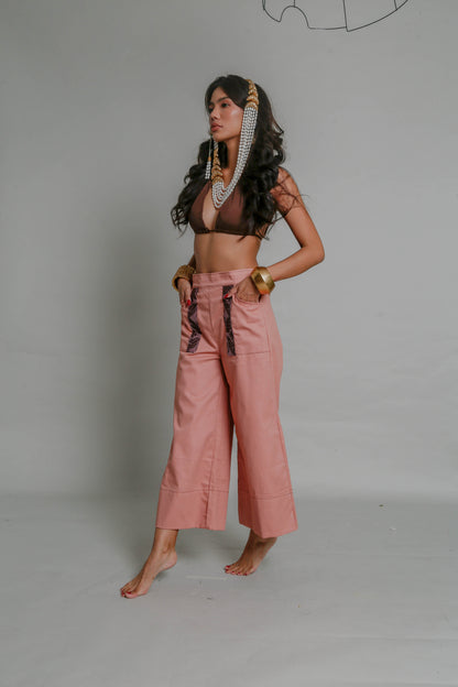 Liwayway Rose Pink Soft Denim Pants with Inabel Weave