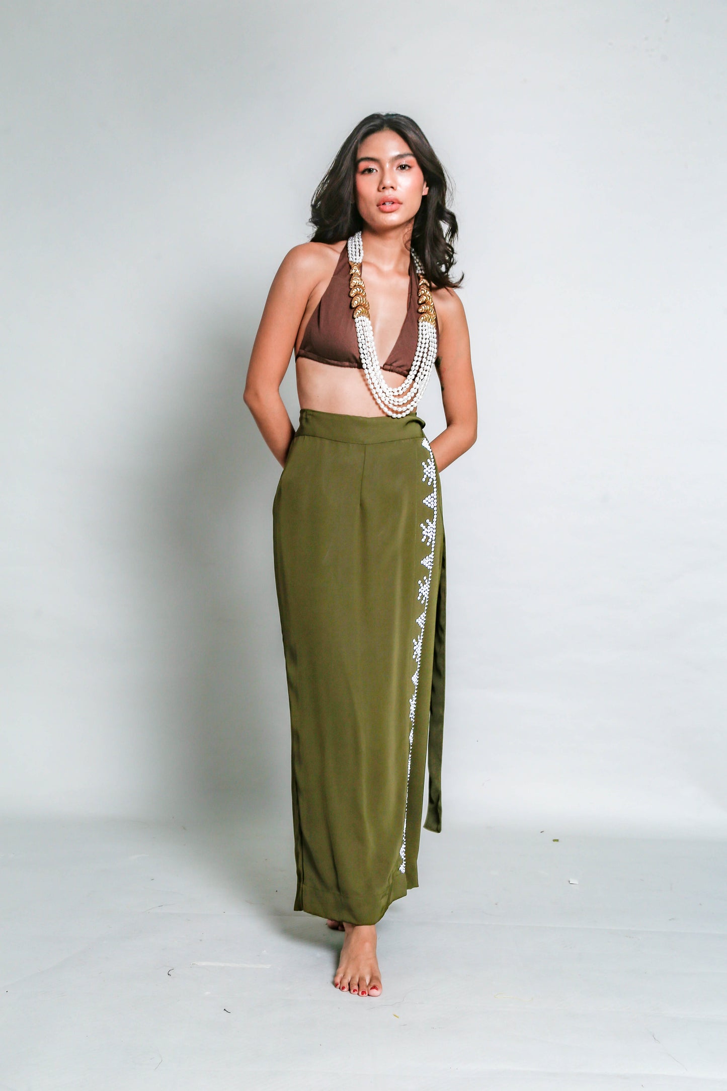 Lakwatsa Wrap Pants Handwoven by T'boli Tribe in Olive Green