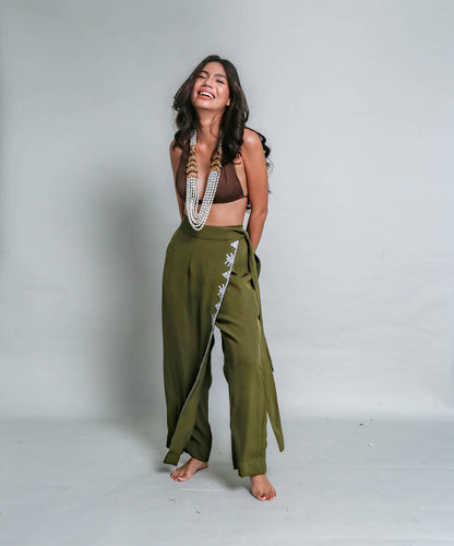 Lakwatsa Wrap Pants Handwoven by T'boli Tribe in Olive Green