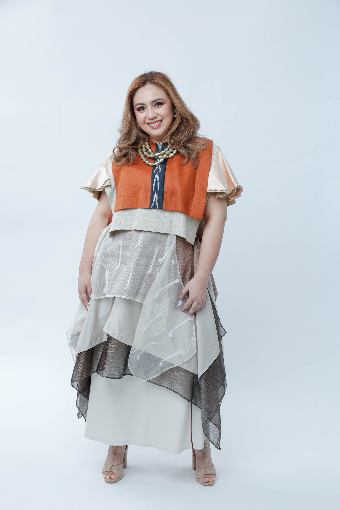 Burnt Orange Bib in Ikat Cotton