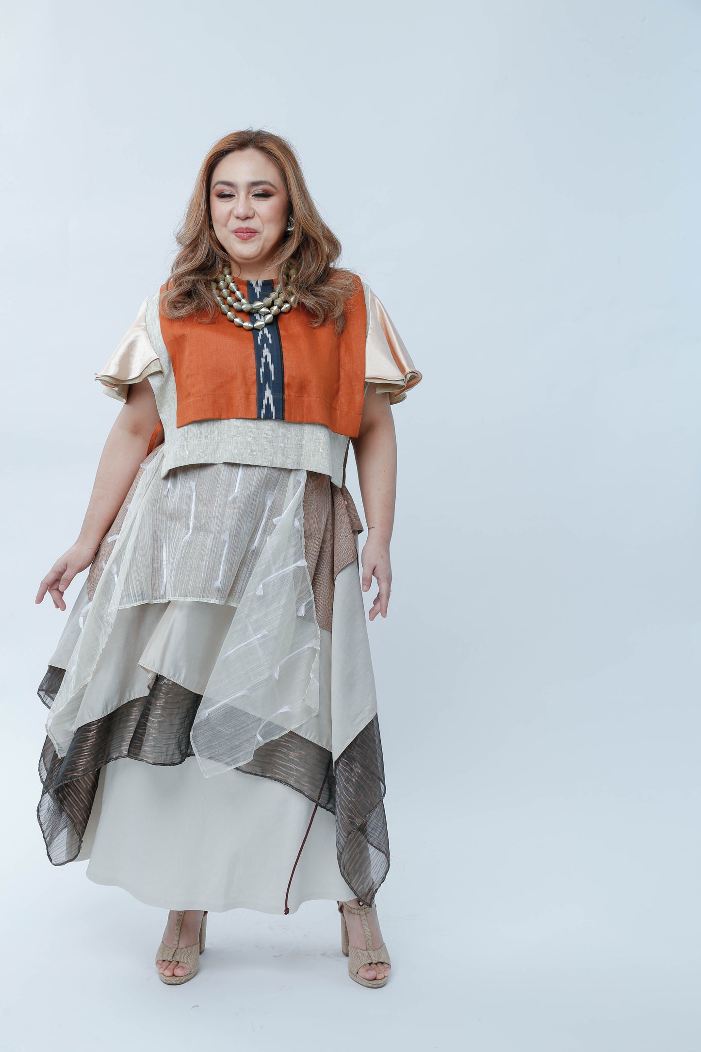 Burnt Orange Bib in Ikat Cotton