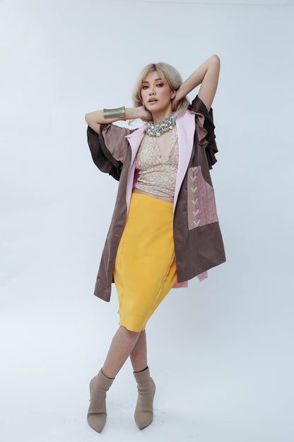Panganay Long Vest in Brown Kalinga Weave NY