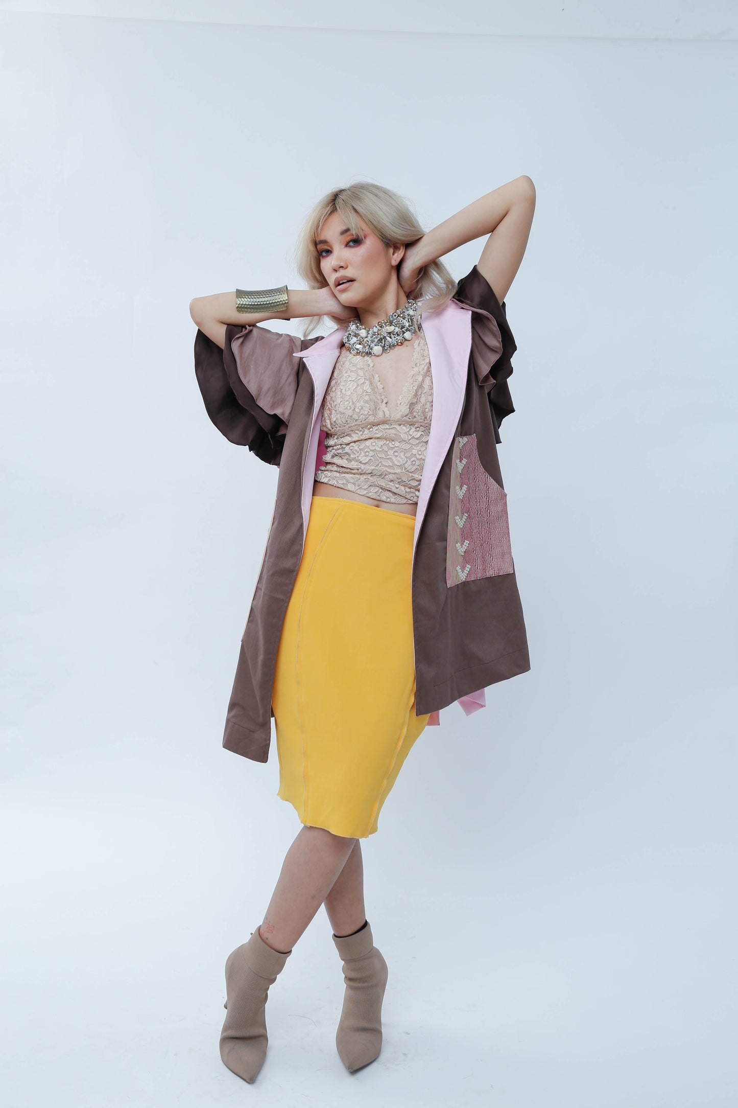 Panganay Long Vest in Brown Kalinga Weave NY