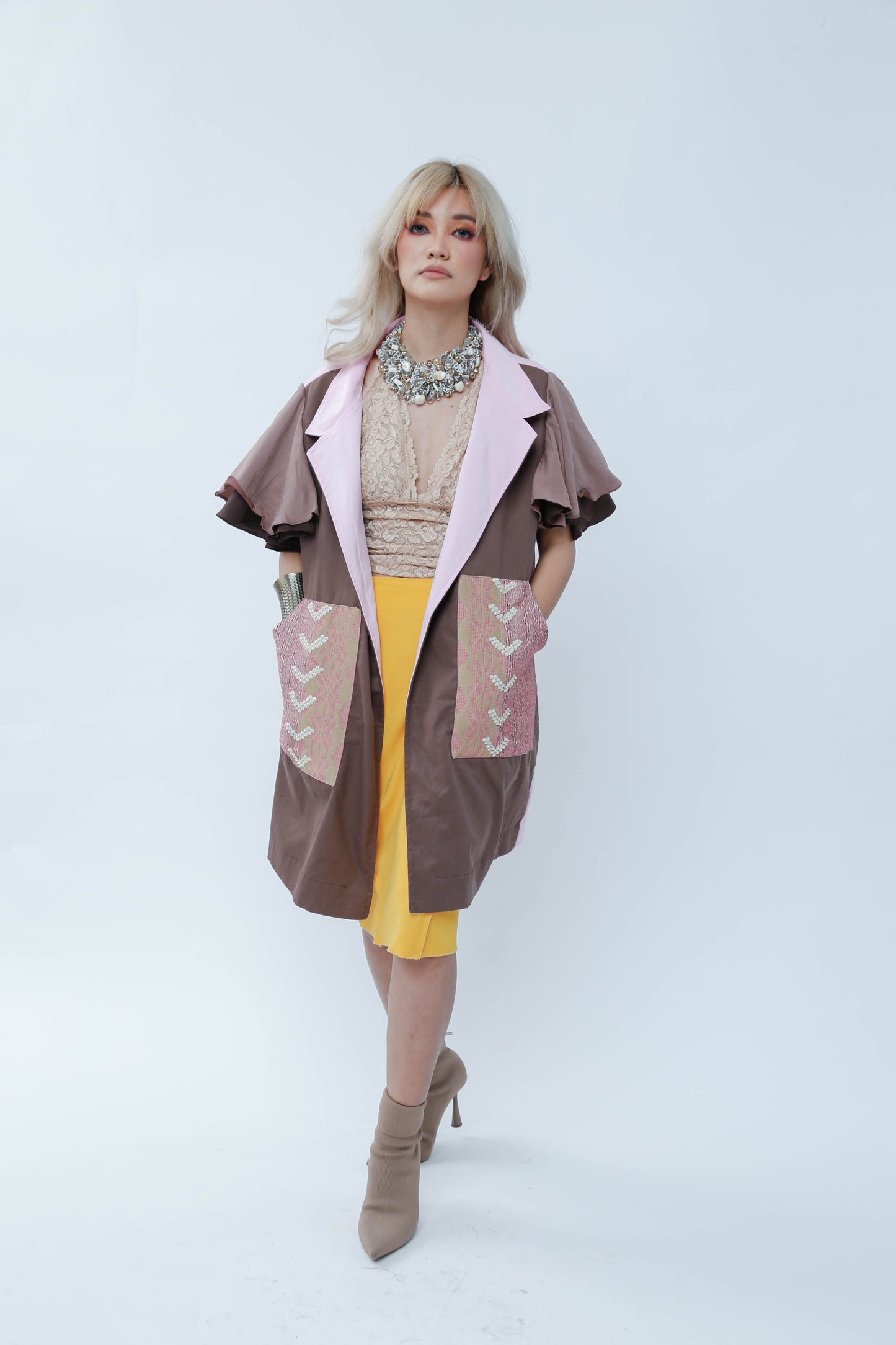 Panganay Long Vest in Brown Kalinga Weave NY