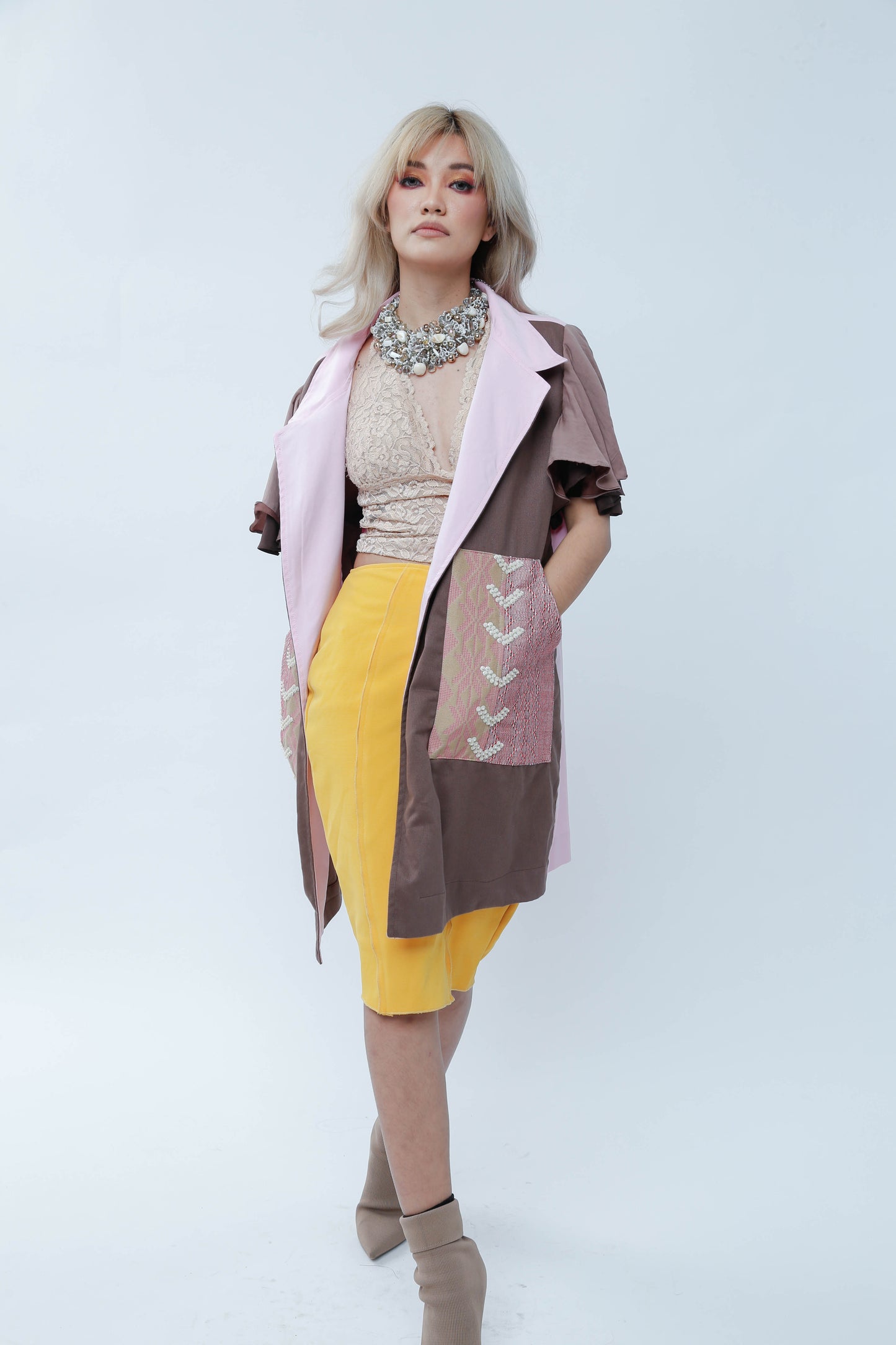 Panganay Long Vest in Brown Kalinga Weave