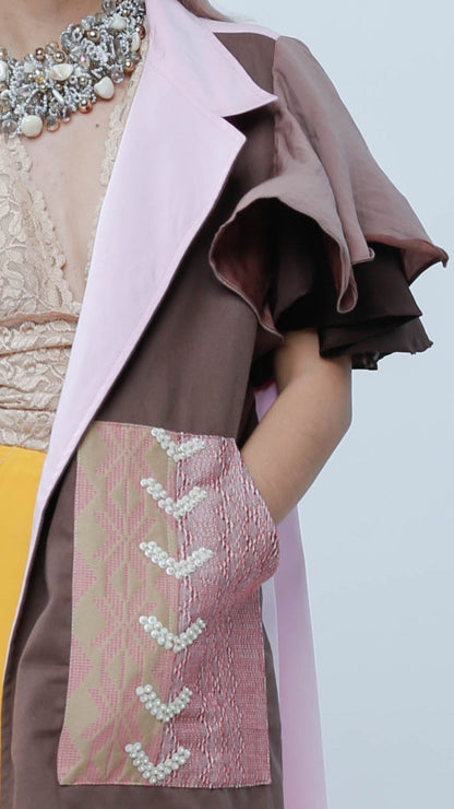 Panganay Long Vest in Brown Kalinga Weave
