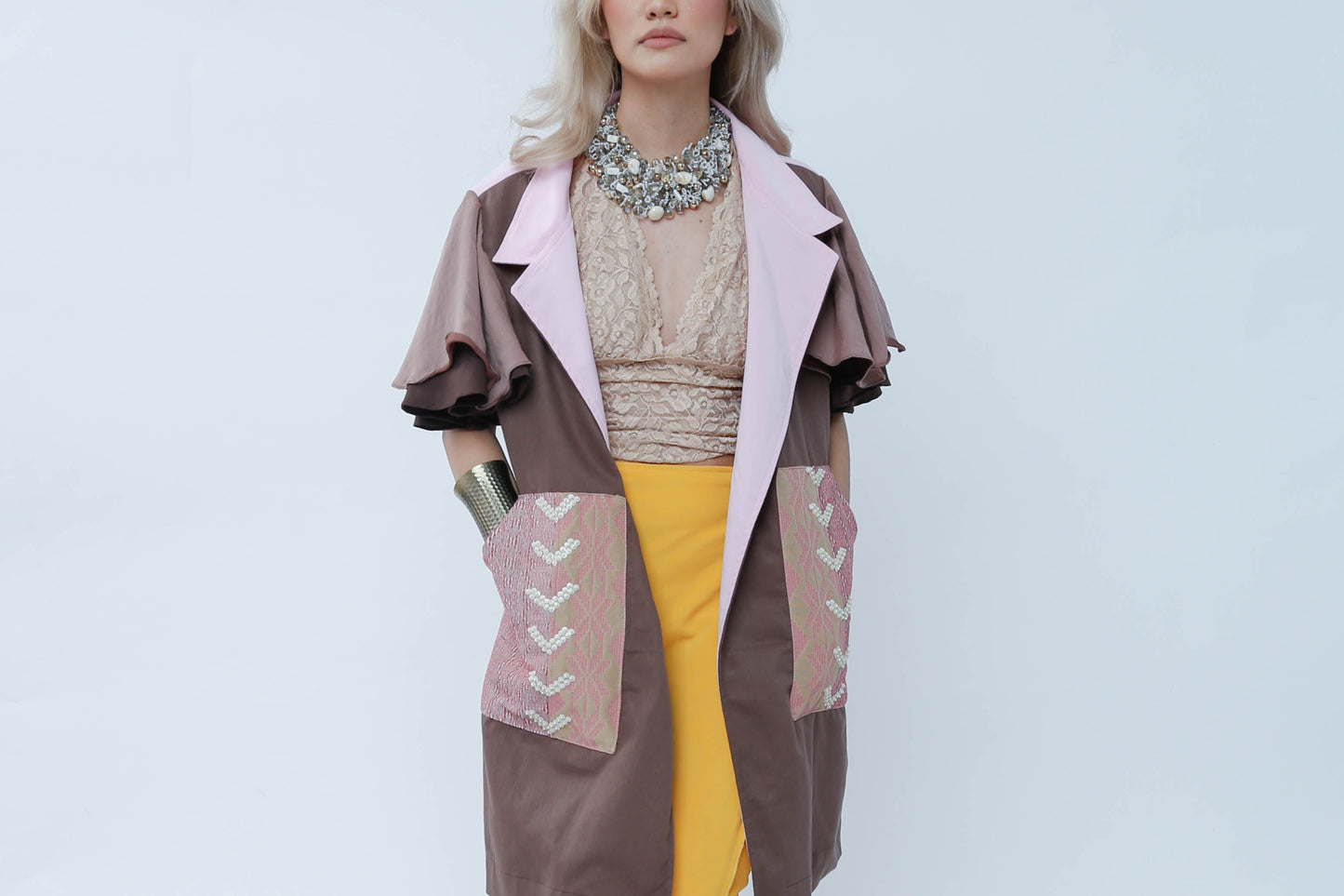 Panganay Long Vest in Brown Kalinga Weave NY