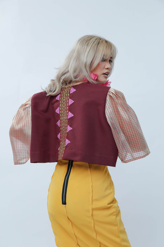 Two Way Blusa Maroon with Langkit of Marawi