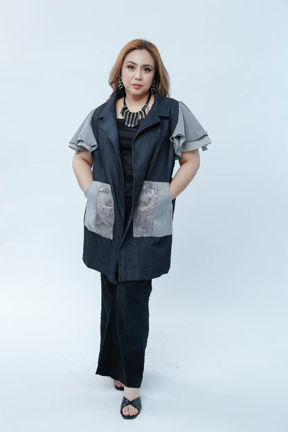 Panganay in Denim Blue with Metallic Hablon Pocket