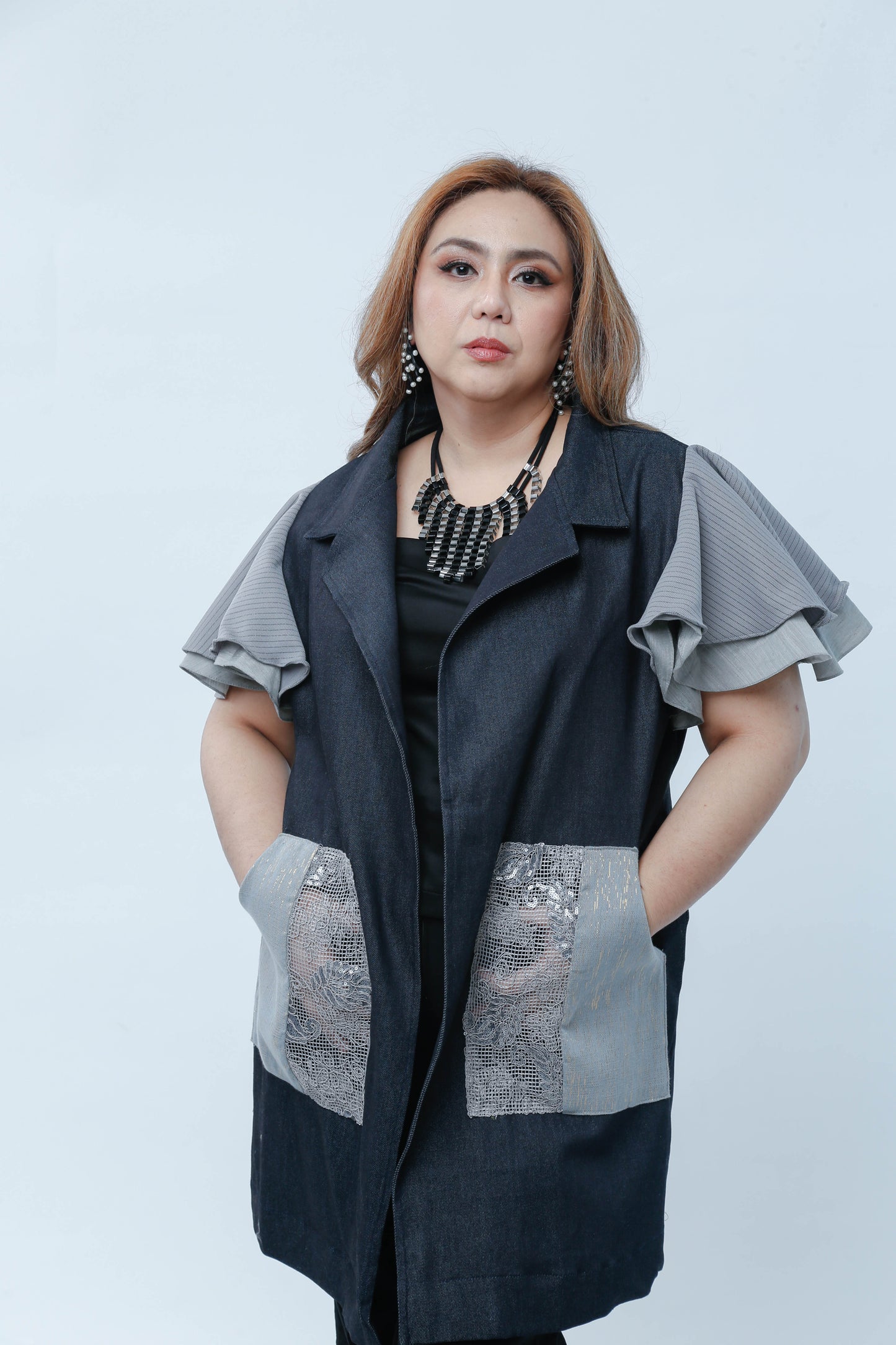 Panganay in Denim Blue with Metallic Hablon Pocket