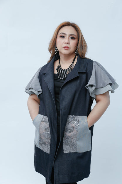 Panganay in Denim Blue with Metallic Hablon Pocket
