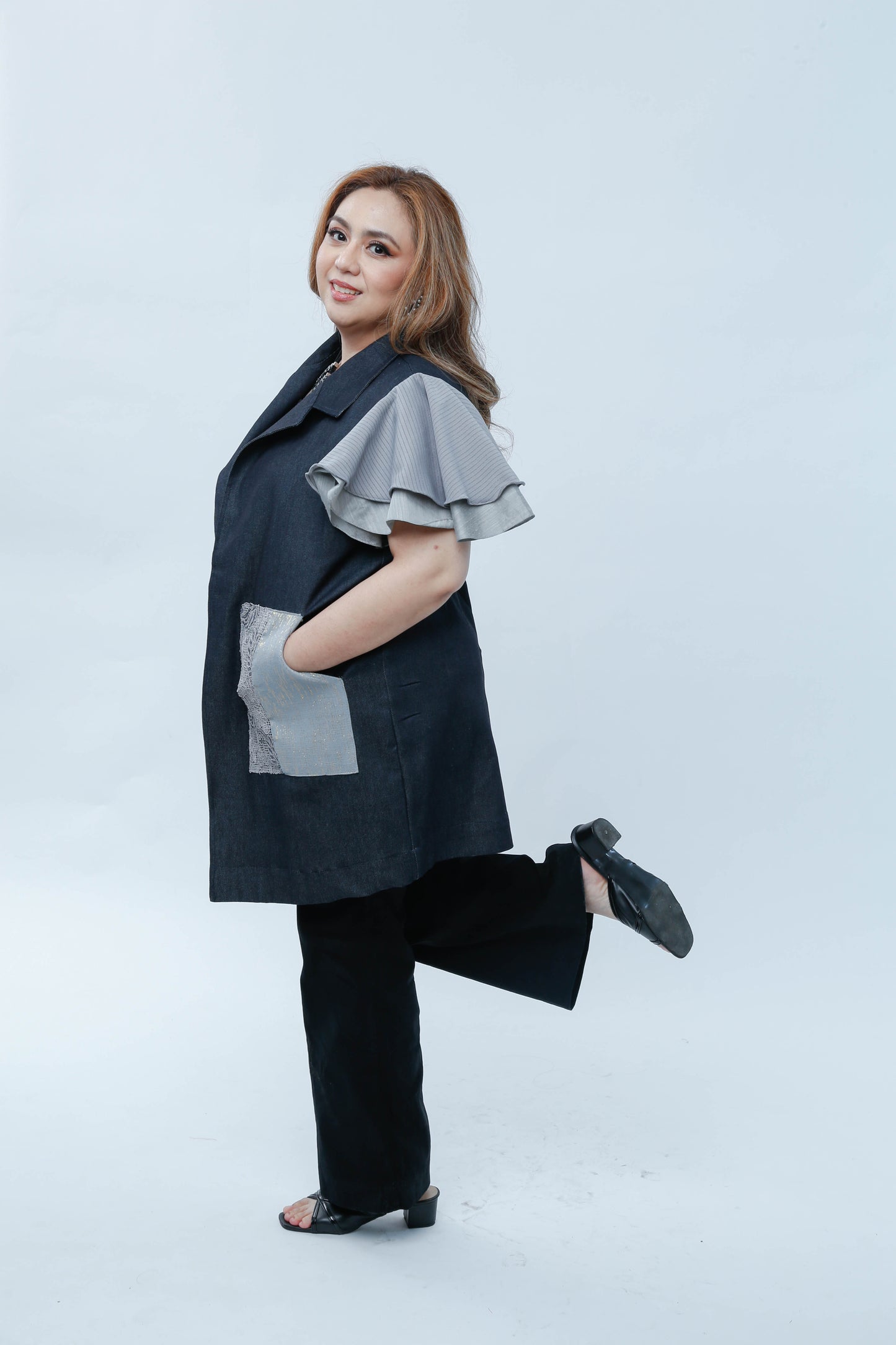 Panganay in Denim Blue with Metallic Hablon Pocket