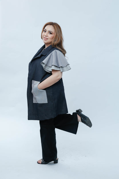 Panganay in Denim Blue with Metallic Hablon Pocket