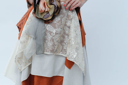 Freestyle Skirt Burnt Orange with Floral Applique and Kundiman Weave
