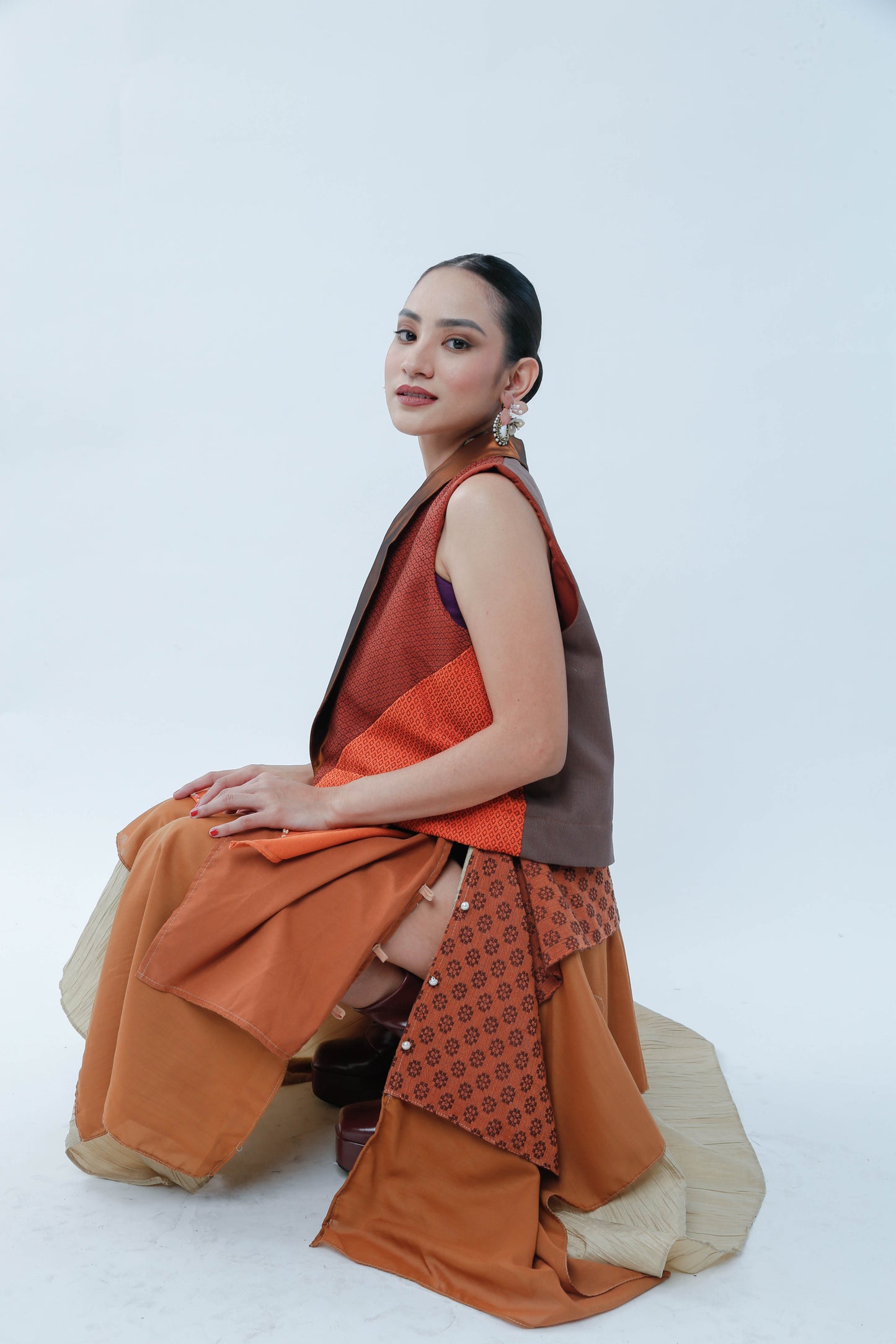 Freestyle Bagobo Burnt Orange Skirt with Kundiman Weave