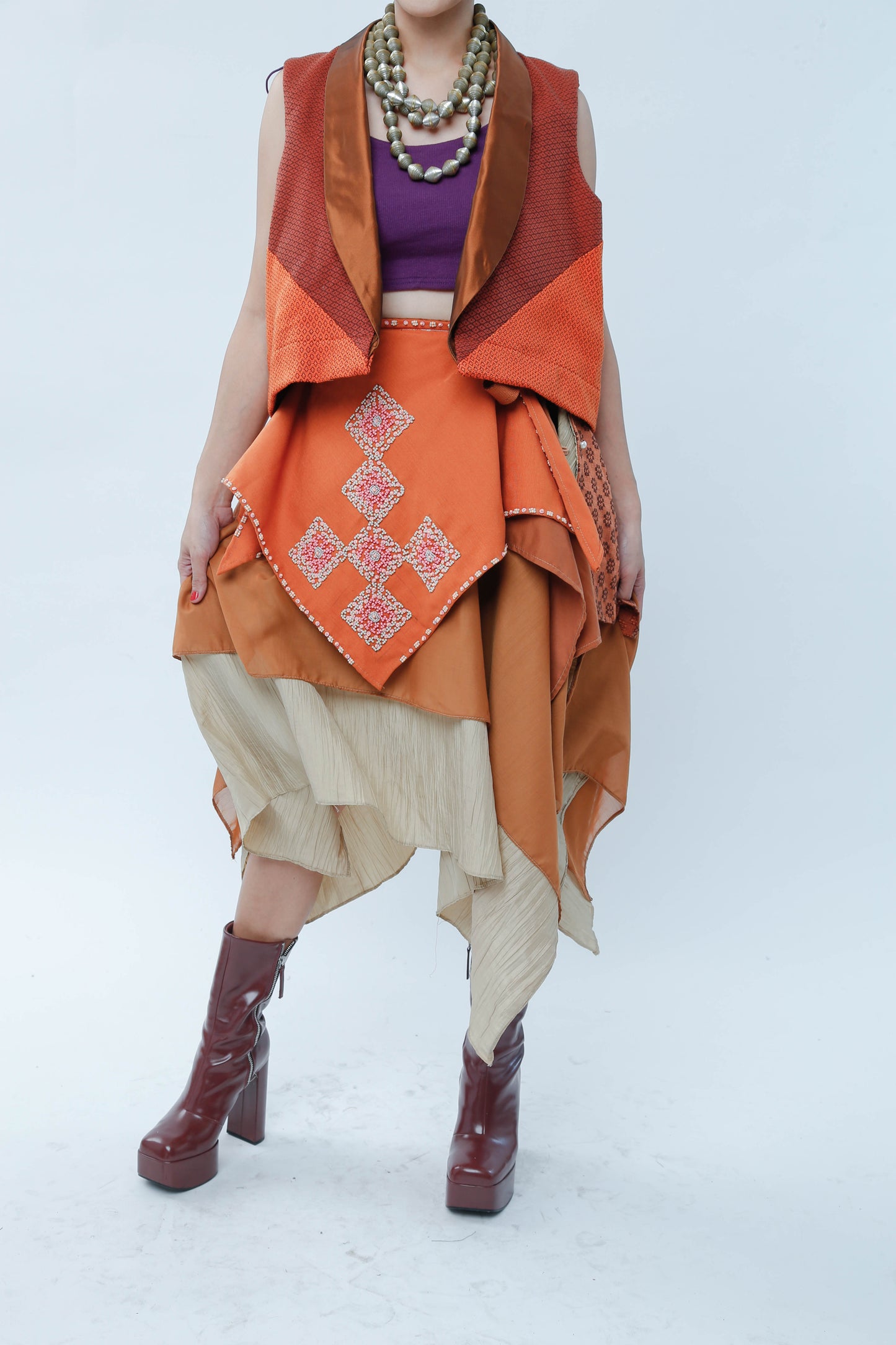 Freestyle Bagobo Burnt Orange Skirt with Kundiman Weave