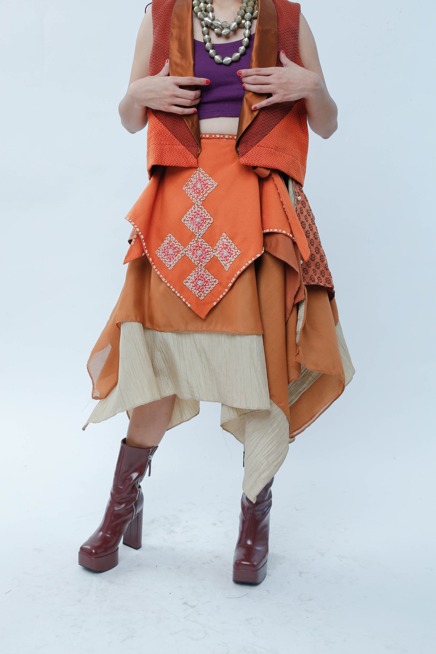 Freestyle Bagobo Burnt Orange Skirt with Kundiman Weave