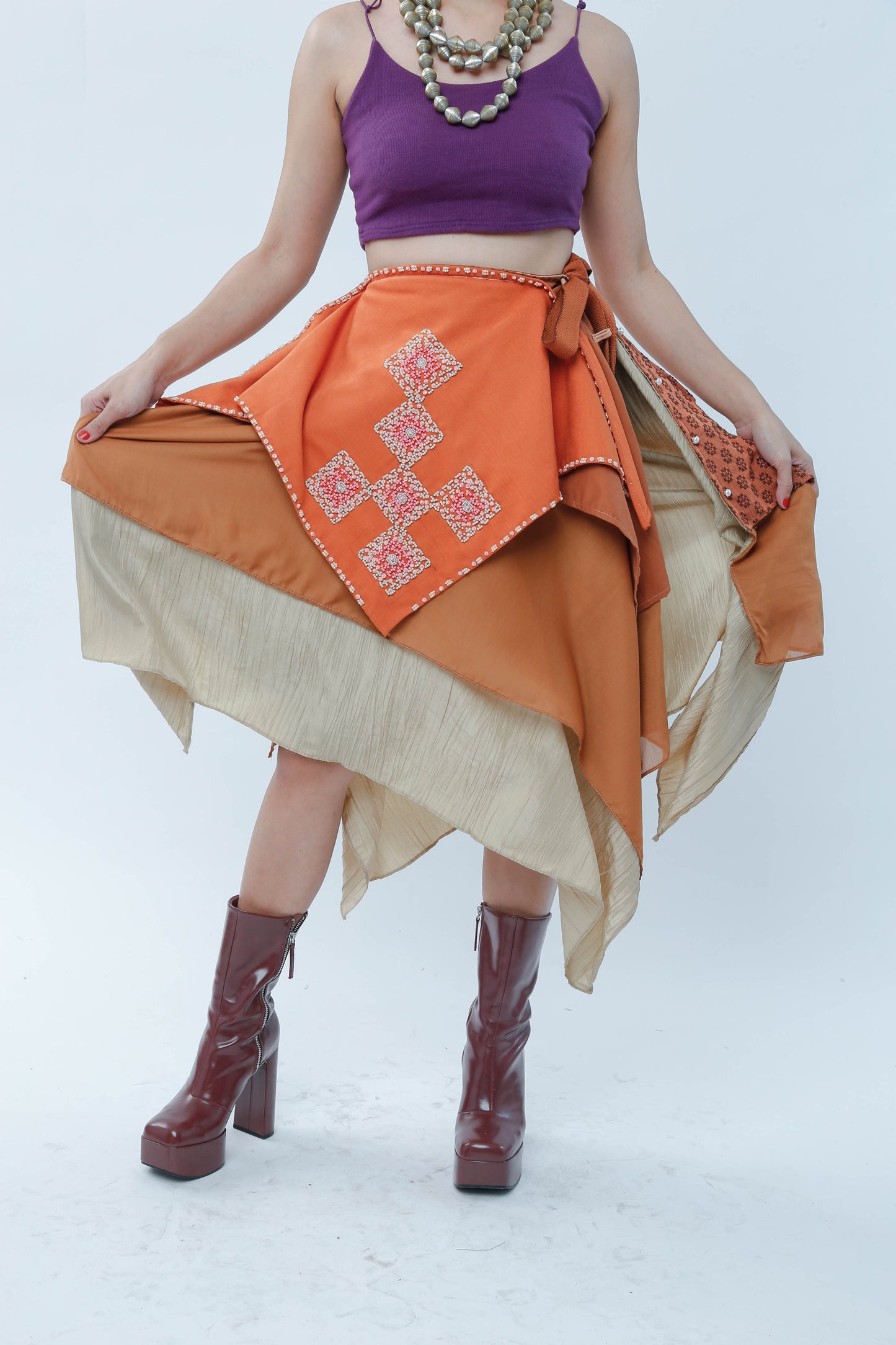 Freestyle Bagobo Burnt Orange Skirt with Kundiman Weave