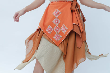 Freestyle Bagobo Burnt Orange Skirt with Kundiman Weave