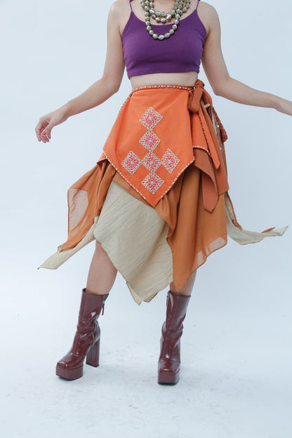 Freestyle Bagobo Burnt Orange Skirt with Kundiman Weave