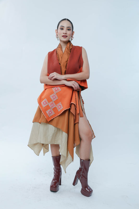 Freestyle Bagobo Burnt Orange Skirt with Kundiman Weave